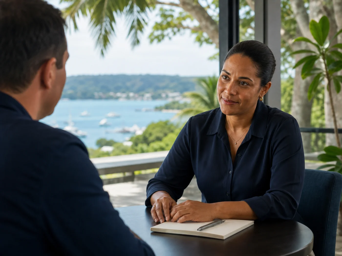 Advisor speaking with a client in a private meeting